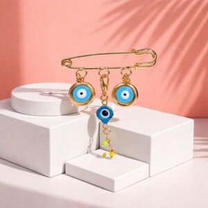 Evil Eye Triple Charm baby safety pin